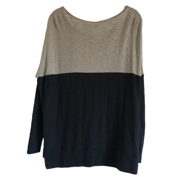 Vince Tan Black Color Block Sweater 100% Cotton Scoop Neck Drop Shoulder Stretch - Picture 2 of 15